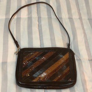 Multi-brown faux croc. leather handbag